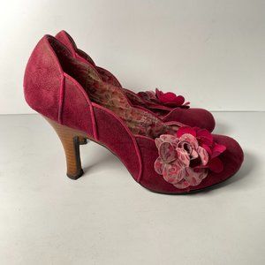 Ruby Shoo Floral Mid Heels Pumps Women’s Size 6 39 Pink Magenta Flower